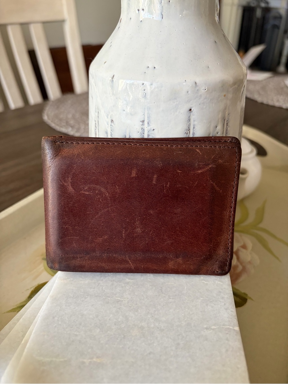 Men's Brown Leather Card & Key Holder - Classic Slim Wallet